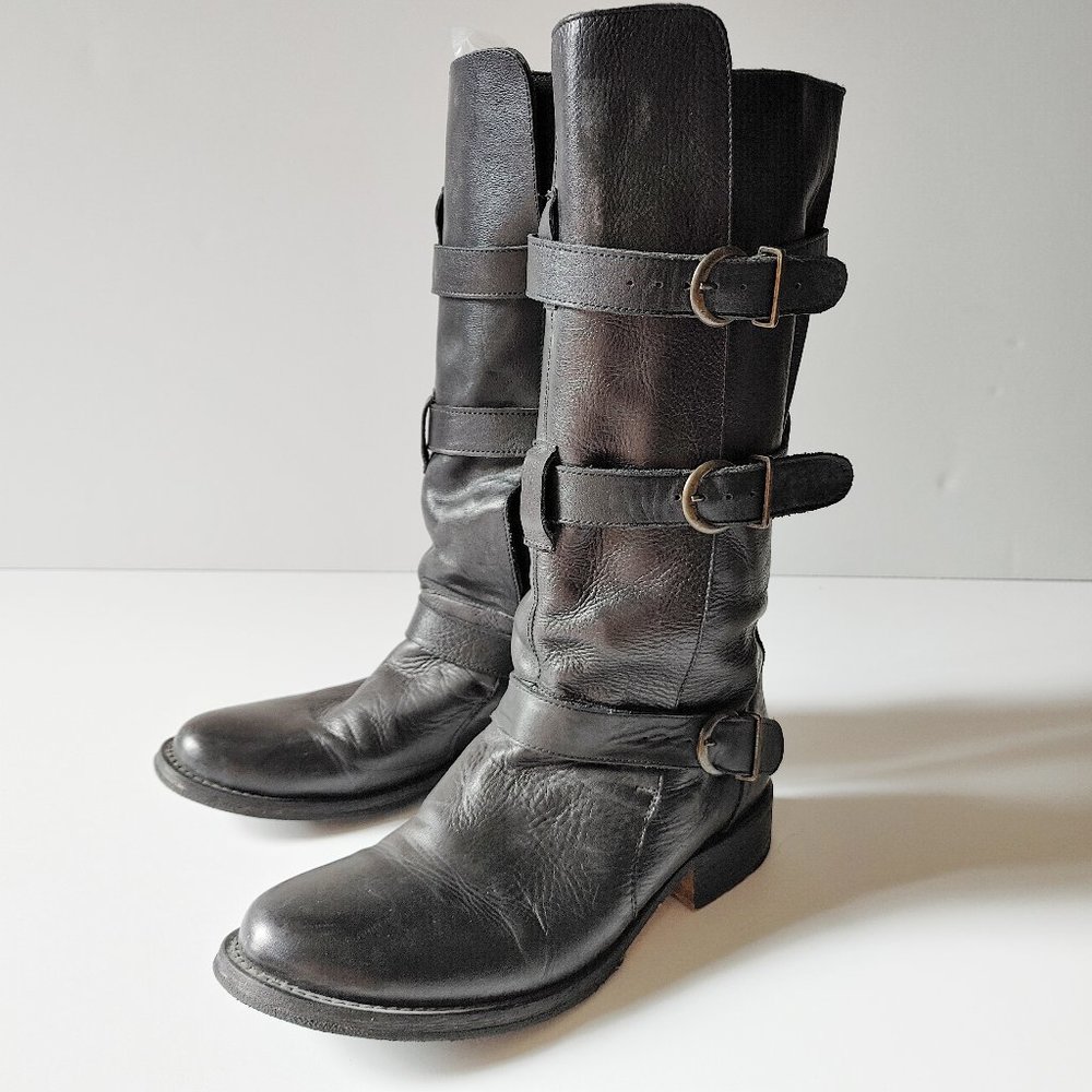 STEVE MADDEN triple strap mid calf buckle boots